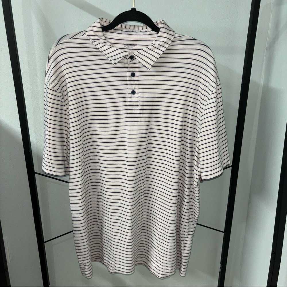Fairlane Mens Performance Golf Striped SS Polo White/Pink/Blue XXL